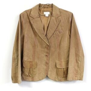 Women's L Kim Rogers Tan Suede Leather Jacket Snake Skin Blazer Coat Street